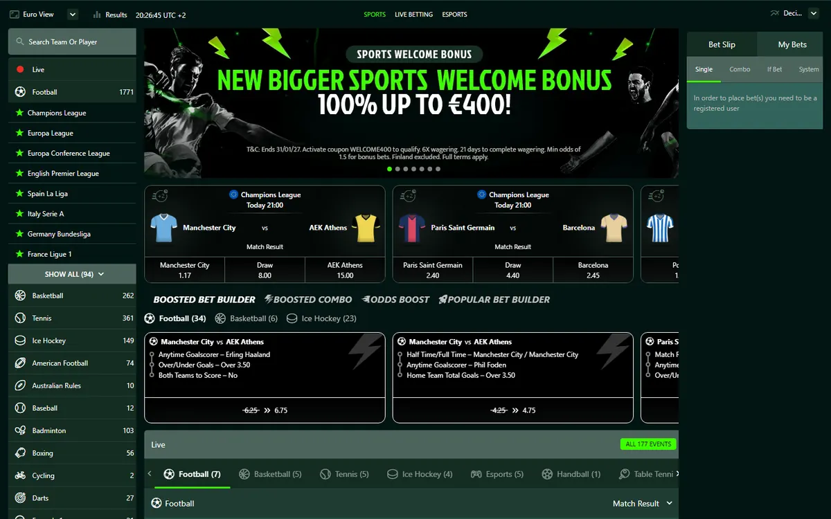 Reblz sportsbook med oddsbonusen 100 % opptil €400 og dagens kamper